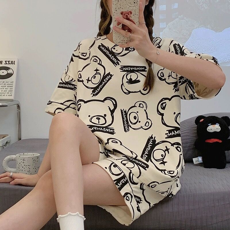 Picture of 2024 Summer Short-sleeved Pajamas Female Students Loose plus size Cute Home Clothes Two-piece Suit Spring and Autumn Summer