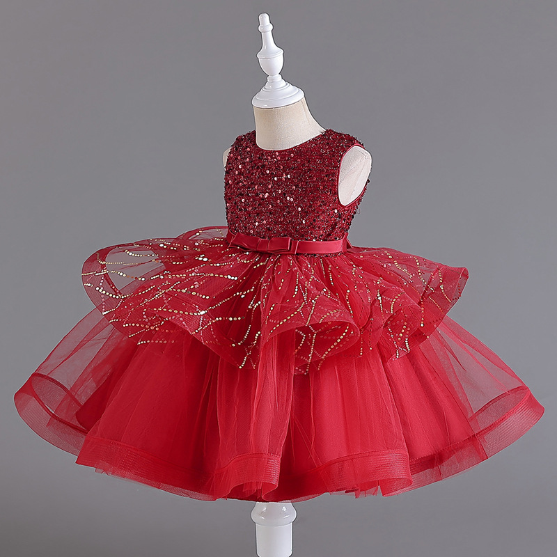 Foreign Trade New Girls Cake Dress European and American Kidsren's Princess Dress Fluffy Wedding Dress Birthday Performance Dress Dress
