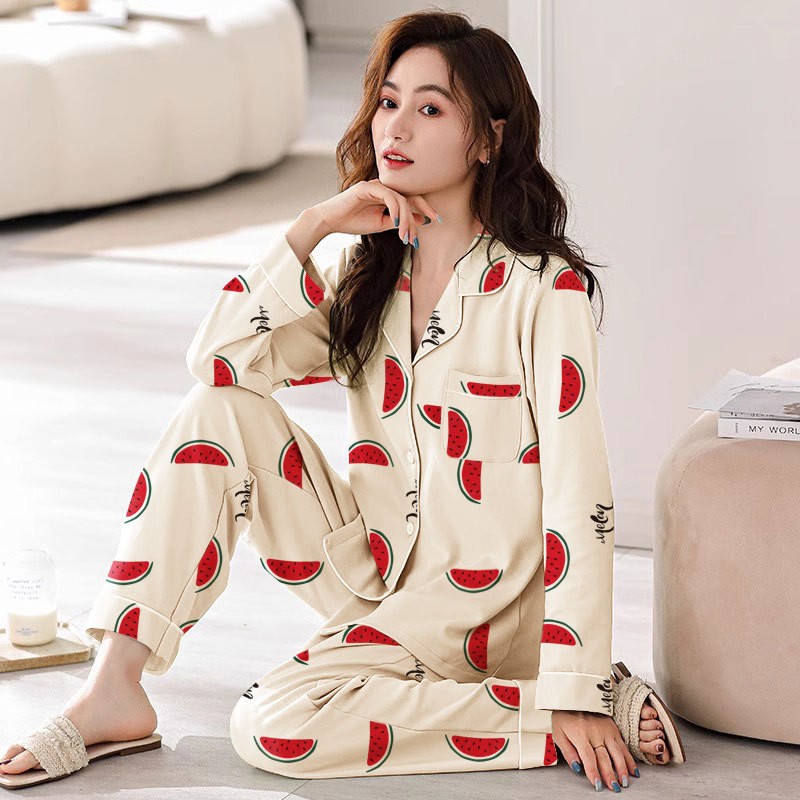 Picture of Japanese Pajamas Women's Spring and Autumn Long Sleeve Cardigan Cute Printed Radish Student Home Clothes suit Cross-border Southeast Asia