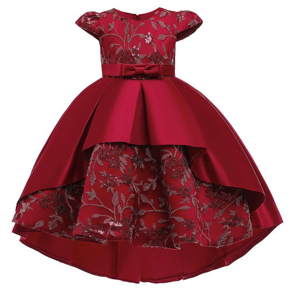 Girls Dress Skirt New Bow Swallowtail Mini Dress Flying Sleeves Embroidered Tail Skirt Performance Clothing Wedding Flower Girl Dress