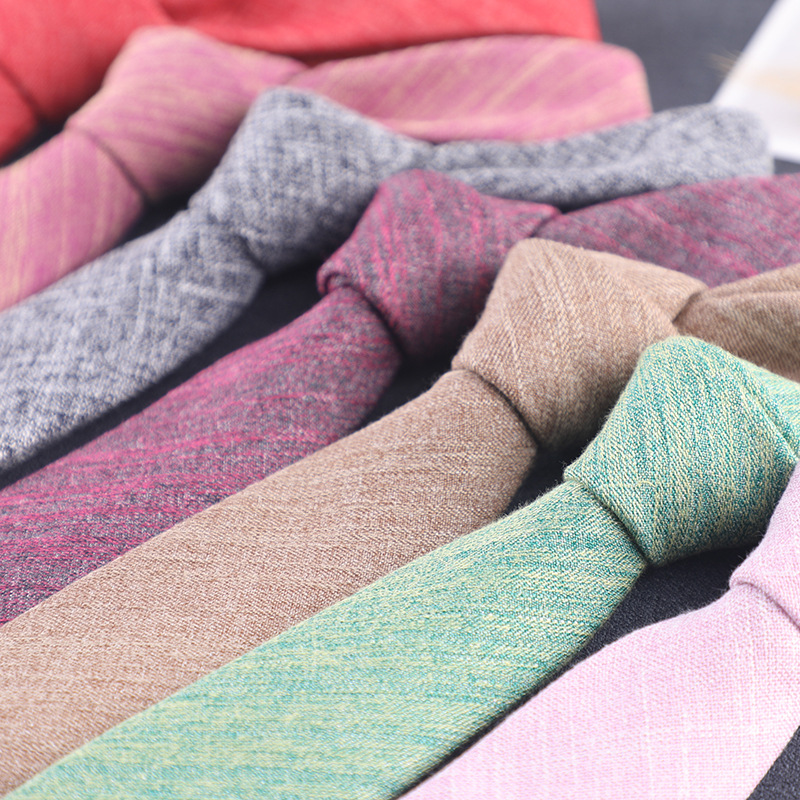 Picture of Factory wholesale Korean version of narrow cotton and linen tie men's leisure professional business work college style dark twill trendy