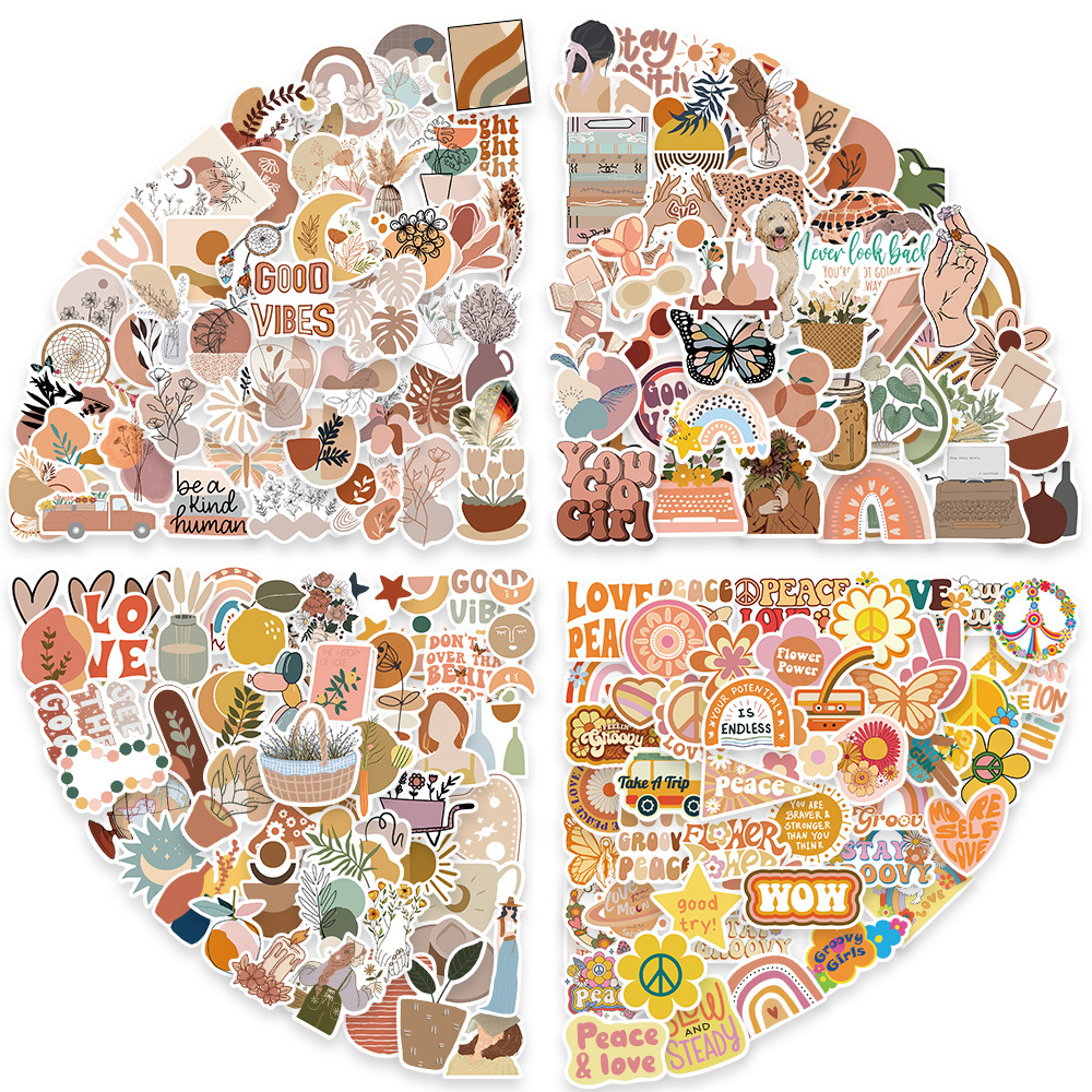 50-350 Cross-border BOHO Art Style Bohemian Stickers PVC Waterproof Luggage Helmet Water Cup Stickers