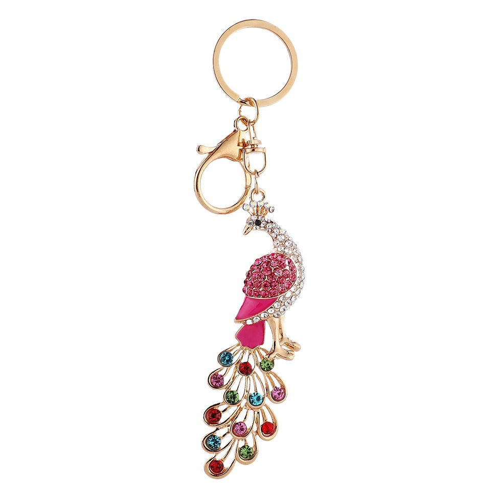 Creative rhinestone colorful crown Peacock key chain Women's bag accessories alloy diamond pendant fashion couple pendant