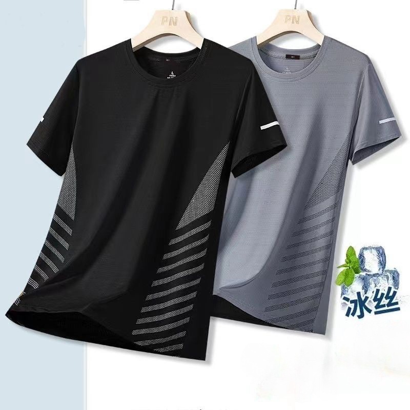 Ice Silk Quick-drying Short-sleeved T-shirt Men's Summer Thin Breathable Round Neck Upper Clothes Loose Cool-feeling Youth Sports Sweatshirt