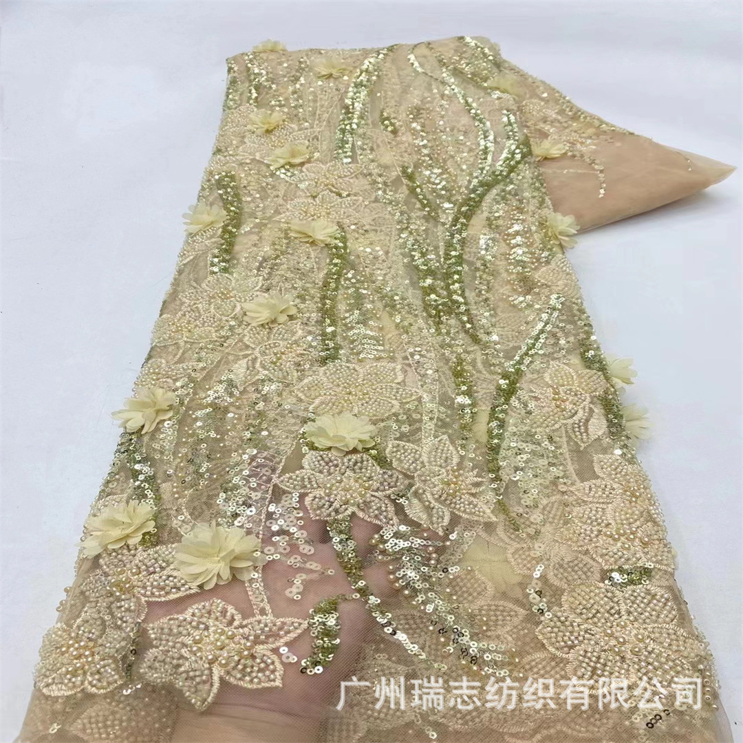 Picture of New Cross-border Europe, America, Middle East and Africa Three-dimensional Flower Beaded Lace Wedding Dress Children's Wear Fabric