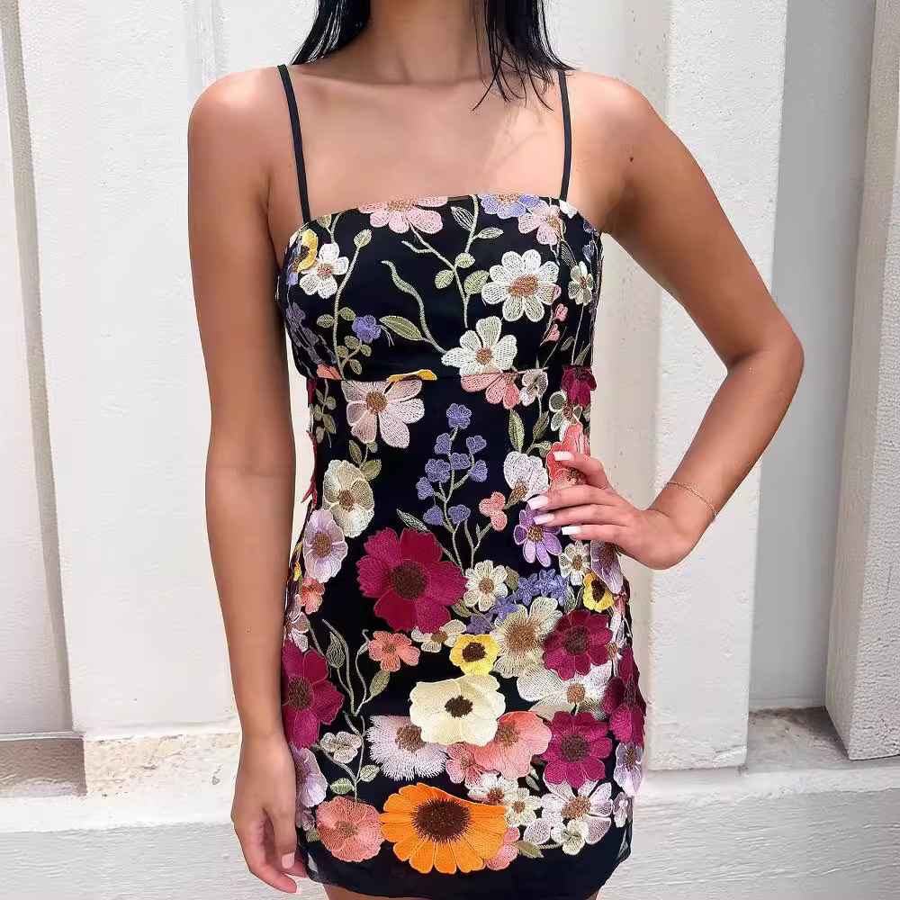 Picture of 2025 Spring New Style Elegant Stereo Flower Mesh Splicing Heavy Embroider Suspender Dress Short Skirt