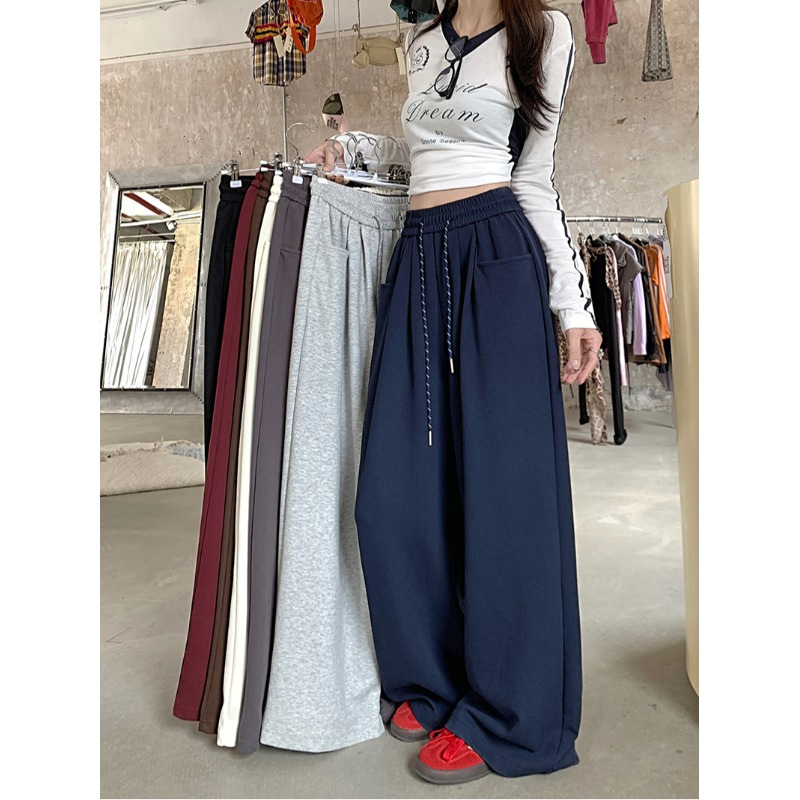 Lazy Style Grey Casual Pants 2024 Autumn Sweat Pants Women's High Waist Straight Leg Pants Wide Leg Pants Long Pants Hanging Pants