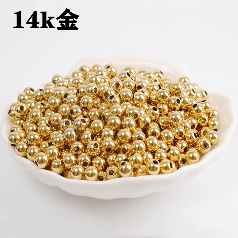 Picture of Color preserving 14k gold beaded smooth solid copper beads bracelet accessories diy hand necklace beaded material small gold beads
