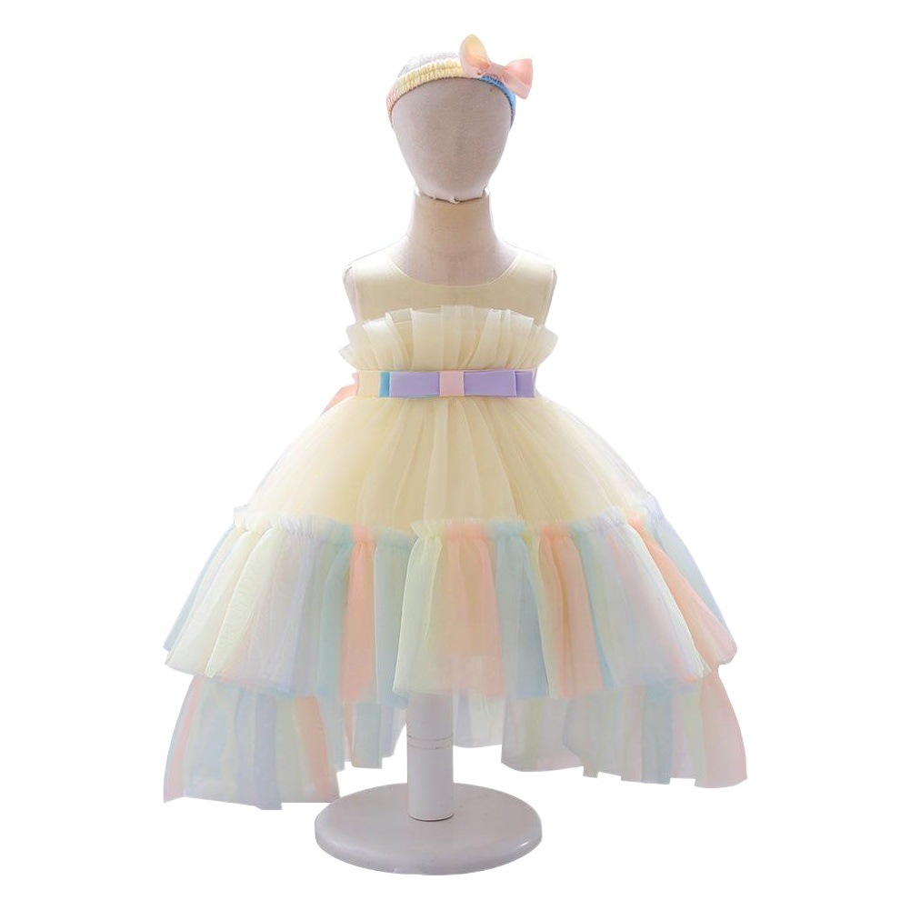 Amazon Girls Dress Princess Dress Baby One-year-old Dress Flower Girl Wedding Girl Mesh Bow Pontoon Dress