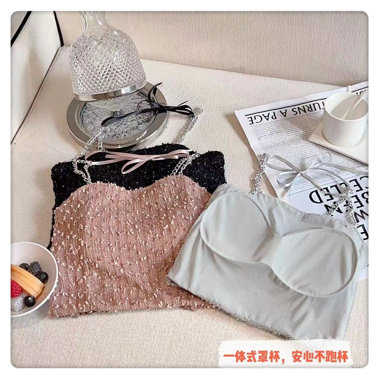 Trendy Cool Fashion Chain Shoulder Strap Sexy Camisole Women's Short Spice Girl Style Inner Wearing Outer Wearing Chest Wrapping Beautiful Back Top