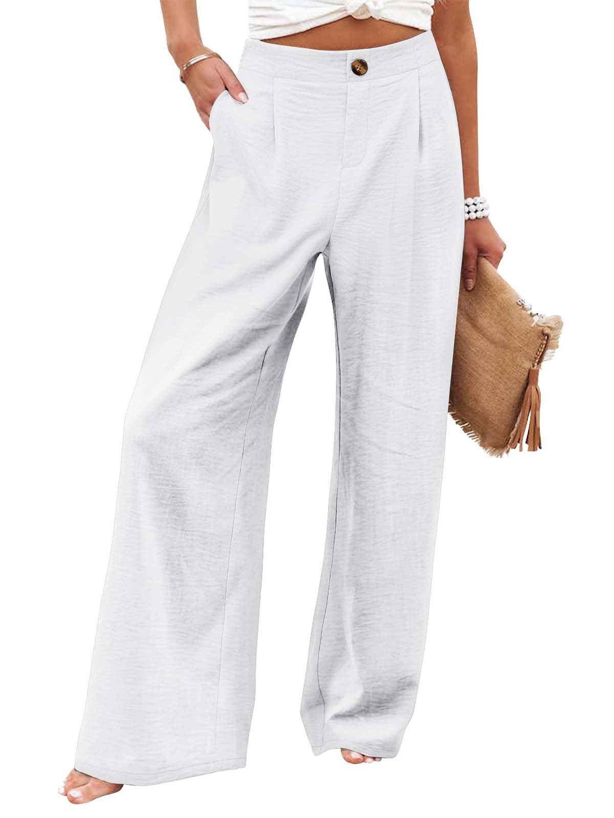 Picture of 2025 Cross-Border Amazon European and American Summer Plaid High Waist Trousers Button Elastic Waist Wide Leg Pants Women's Casual Straight-Leg Pants