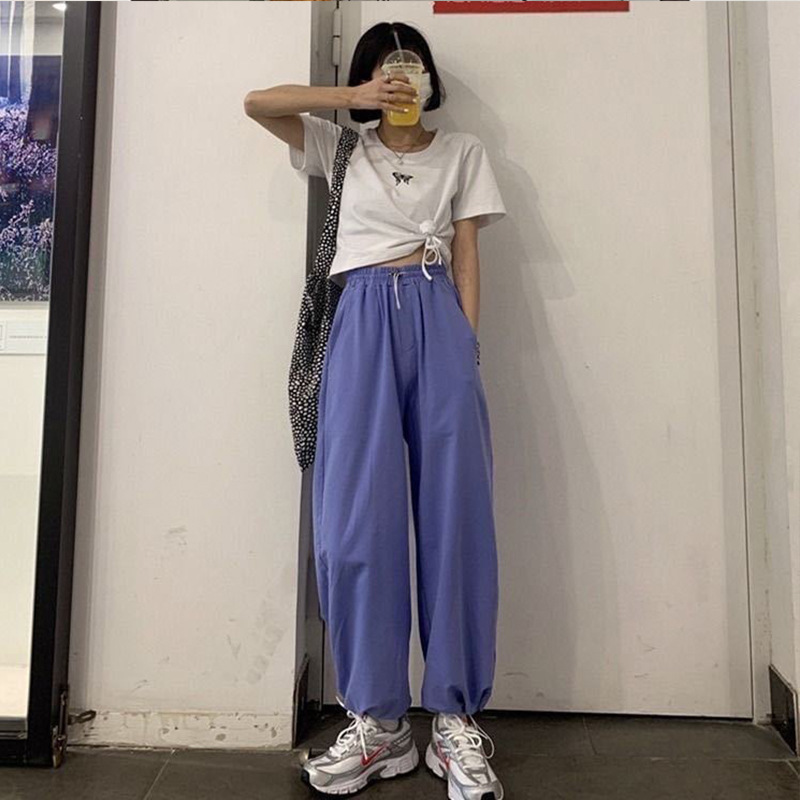 Picture of Women's Athletic Casual Pants Autumn 2025 New High-Waisted Jogger Cropped Pants Korean Style Loose Wide-Leg Pants Wholesale