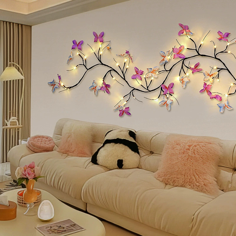 Cross-border LED Butterfly Tree Rattan Lamp Bendable Shape Peach Blossom Cherry Blossom Rattan Lamp Maple Leaf Macaron Rose Lamp