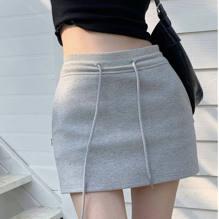 Sweet and Spicy Style Drawstring Sports White Short Skirt 2024 Spring and Summer New Girl's High Waist All-match Hip A- line Skirt