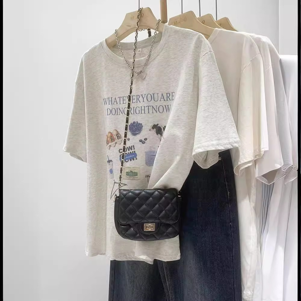 Super Handfeel Modal Simple Korean Style New Cartoon Printed T-shirt Women's Summer 2024 Loose Short-sleeved Top
