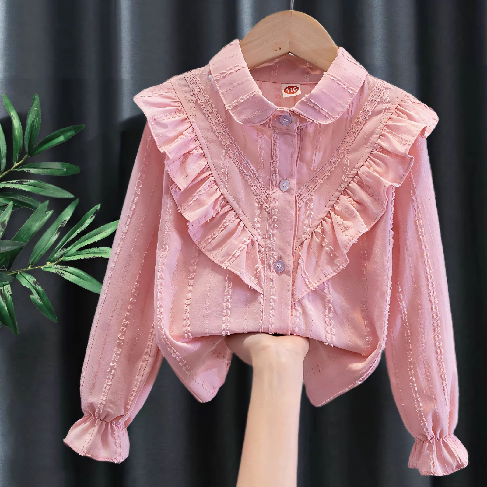 Picture of Children's Shirt White Long Sleeve Spring and Autumn Class Clothing Performance Clothing Lace Girl Student Clothing 2024 New Style Girl's Spring and Autumn