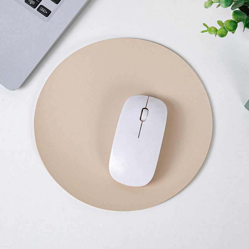 Picture of Small Fresh Round Leather Mouse Pad small size Solid Color Portable Simple Leather Office Desk Mat Computer Mouse Mat