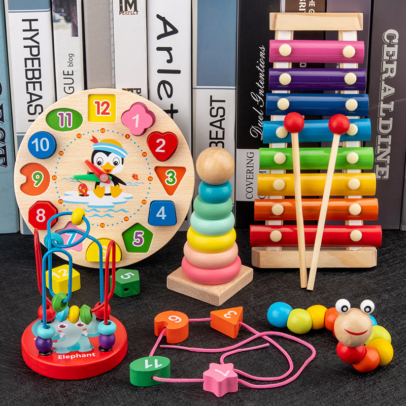 Children's intellectual enlightenment eight-tone piano twisting around beads baby early education wooden toys stall advantage toys