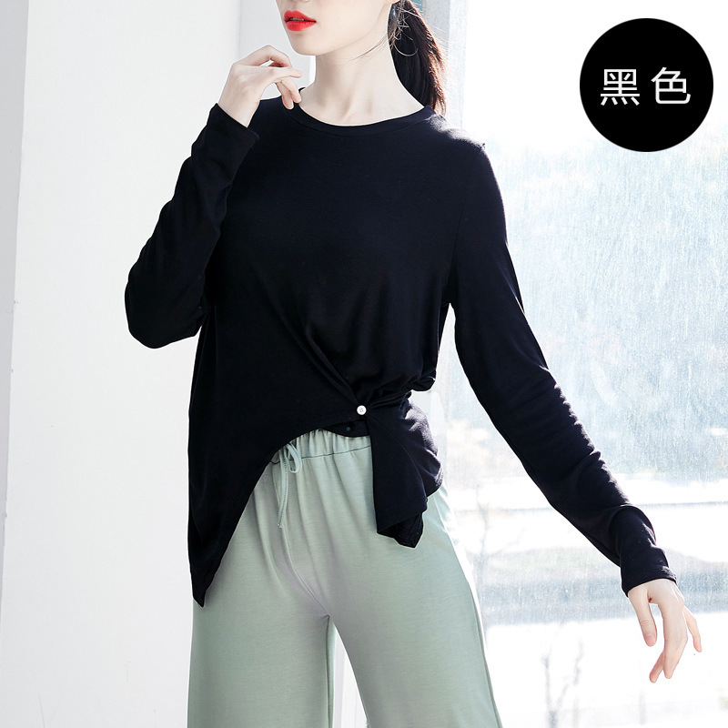 Picture of Buttoned Ethnic Square Jazz Training Top for Adults, Modern Dance Practice Clothing for Women, Versatile Solid Color