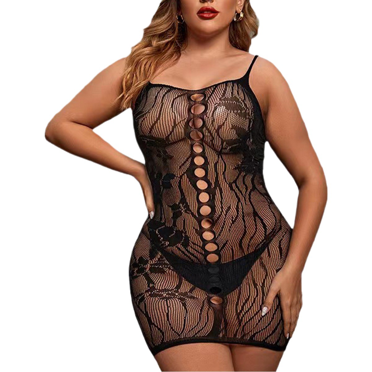 European and American sexy sexy lingerie free off plus size uniform passion suspender skirt women's fat plus size mesh hollow mesh