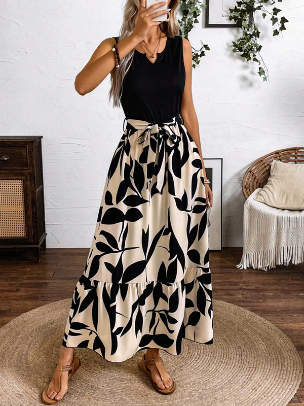 European and American women's clothing Amazon cross-border 2025 spring and summer foreign trade temperament elegant color contrast sleeveless dress