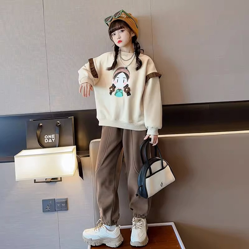 Girls' spring and autumn fashionable sweater suit 2023 new fashionable autumn and winter girls' casual pants sports two-piece suit