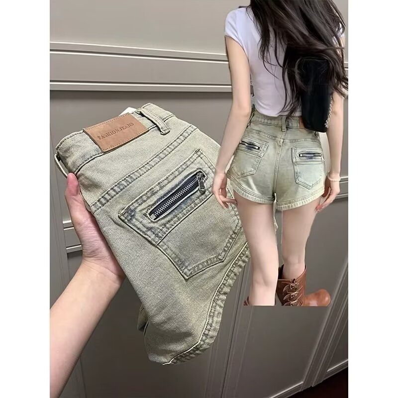 Vintage Fashion Casual Denim Shorts Women's 2024 Summer New High Waist Slimming Wide Leg Hot Pants Trendy Ins