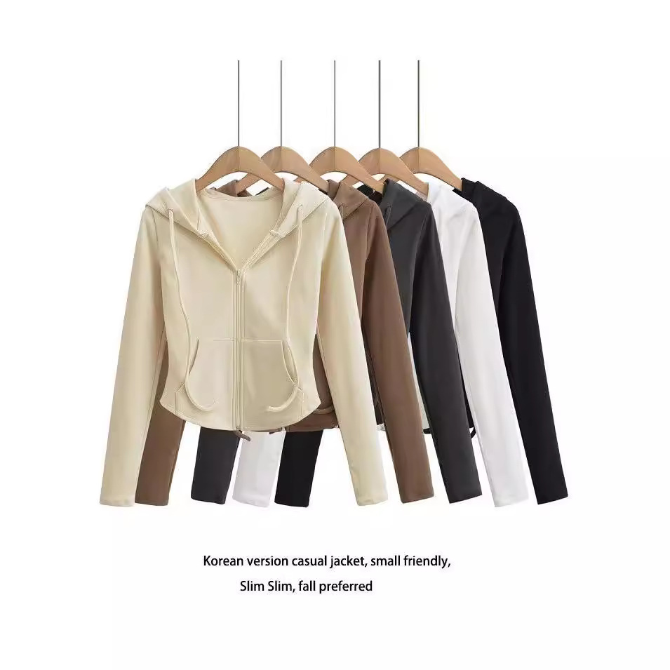 Hot Girls Style Sanding Hooded Cardigan Hoodie Women's High Waist Slim-fit Casual Slimming Long-sleeved Short Top Ins Trendy