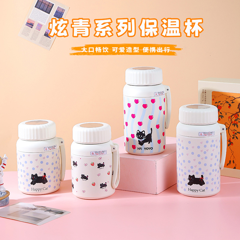 Ins high-value kitten thermos cup stainless steel sippy cup niche cute office coffee cup