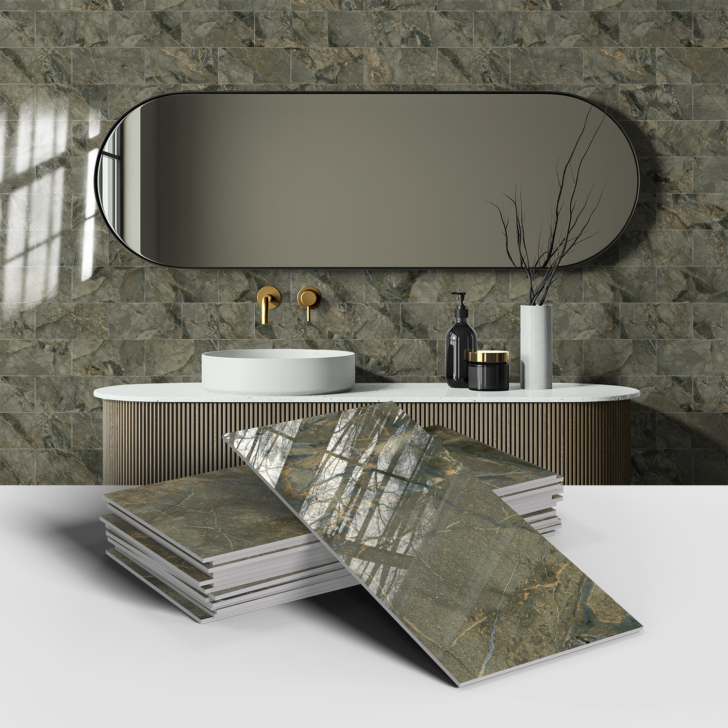 Picture of Crystal Marble Tile Wall Stickers Thickened PET Waterproof Self-adhesive Wallpaper for Kitchen Living Room Wall Decoration Cross Border