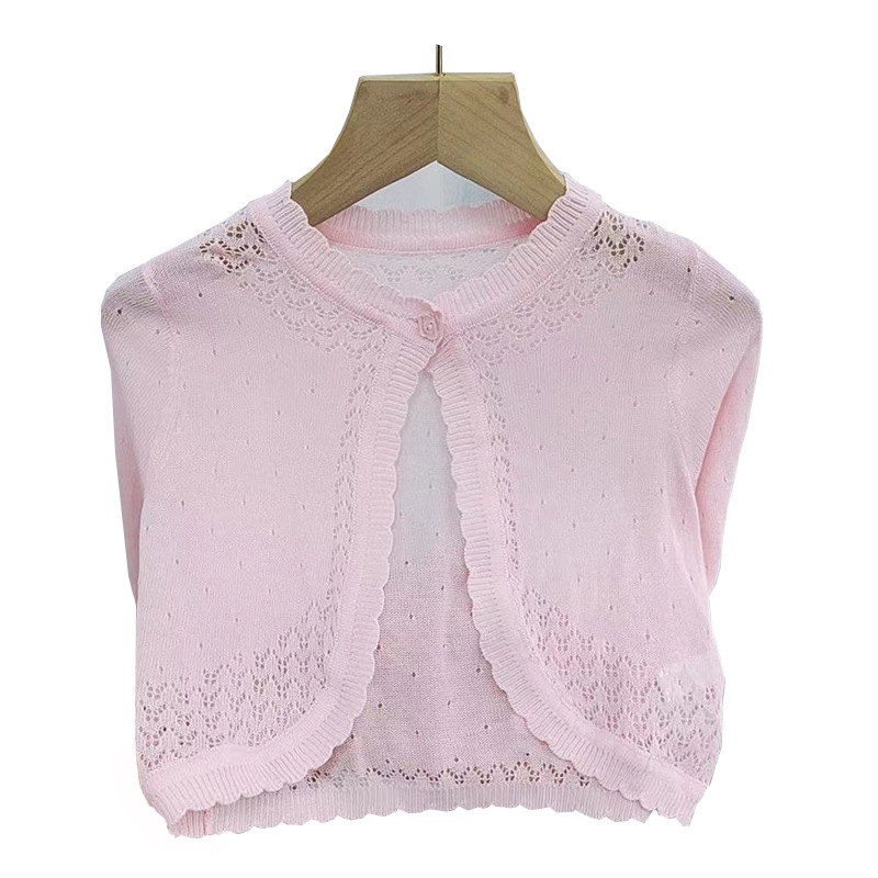 Picture of Popular Girls' Sun Protection Clothing, Breathable Small Shawl, Summer New Style, Kidsren's Little Princess One-Year-Old Knitted Cardigan Jacket, Trendy