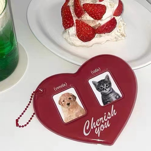 Picture of Ins Red Love ID Card Photo Aidou Big Head Sticker Couple Card Case Pendant Keychain Hanging Chain Decoration
