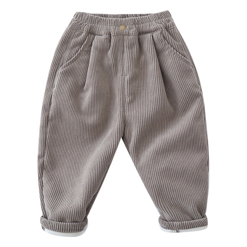 2065 Boys' Velvet Corduroy Pants Winter 2022 New Children's One-piece Velvet Thickened Warm Autumn and Winter Trendy Trousers