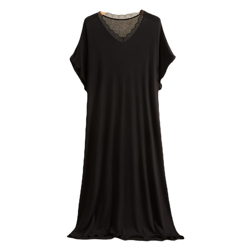 New Style Llace Collar Nightgown Women's Long Over-the-knee Summer Thin Short-sleeved plus size Loose Nightgown Home Clothes