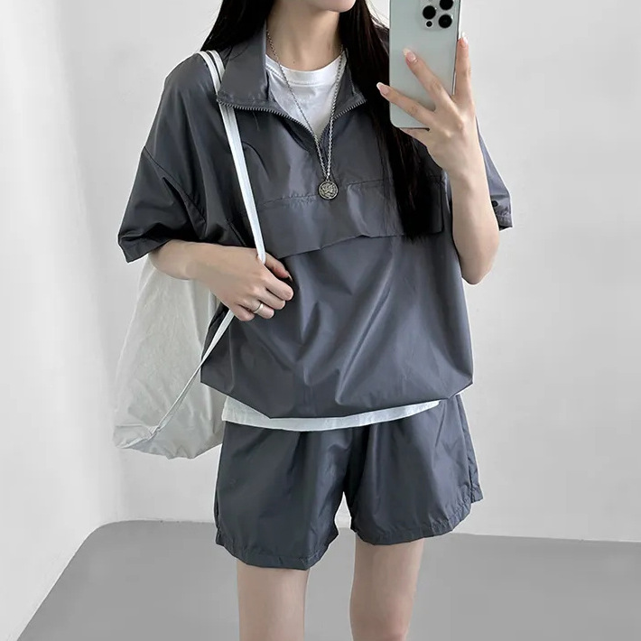 8 Color Solid Color Couple Foreign Trade Shorts Women's Two-Piece Set Summer Leisure Sportswear Set Fashion Brand Korea Fashion Brand