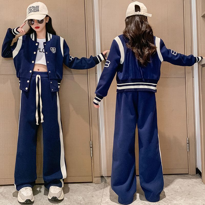 Girls' autumn clothing suit 2023 new Korean style western style children's baseball uniform fashionable spring and autumn Net Red children's two-piece suit