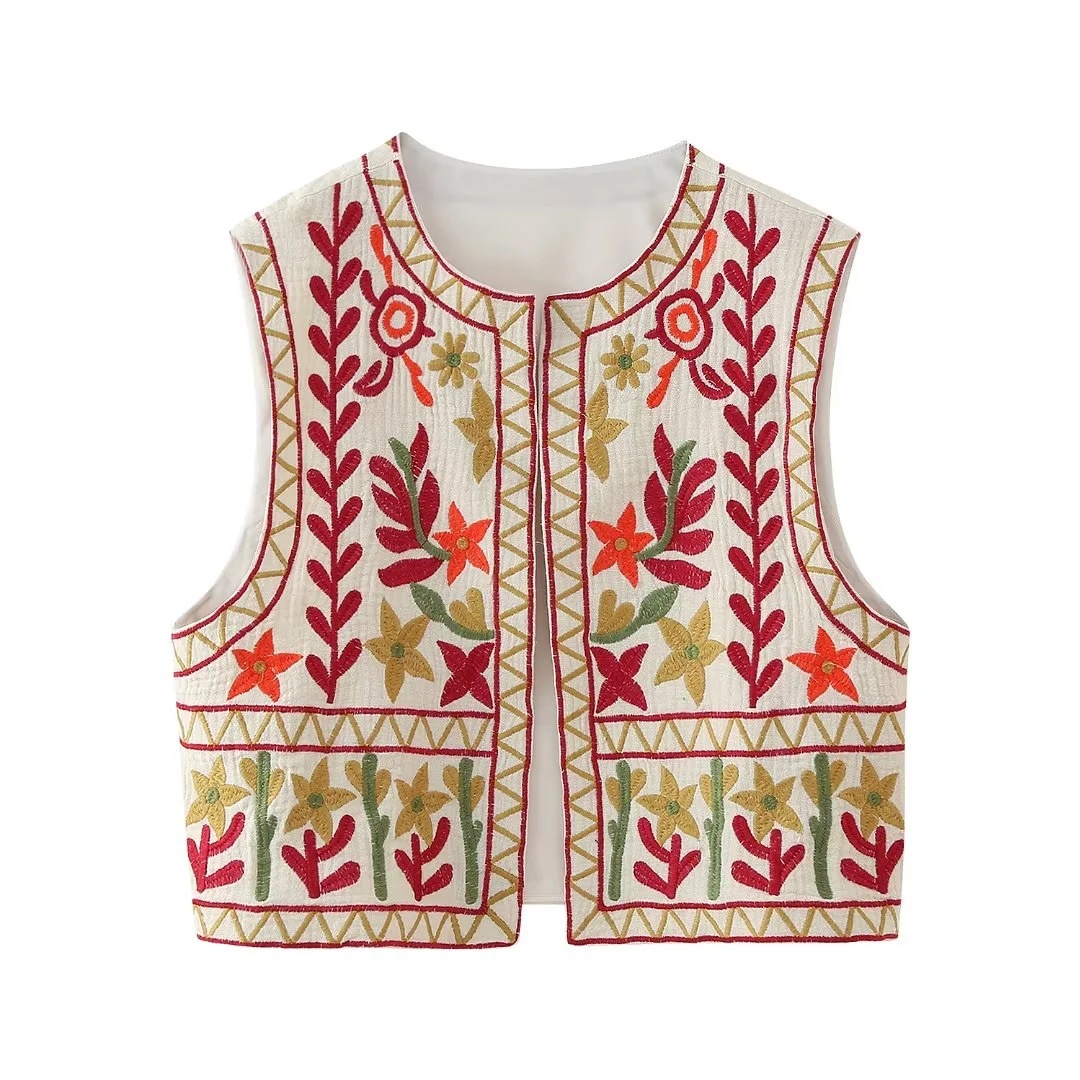 Picture of European and American style cross-border independent station supply 2024 spring new casual embroidery vest cardigan