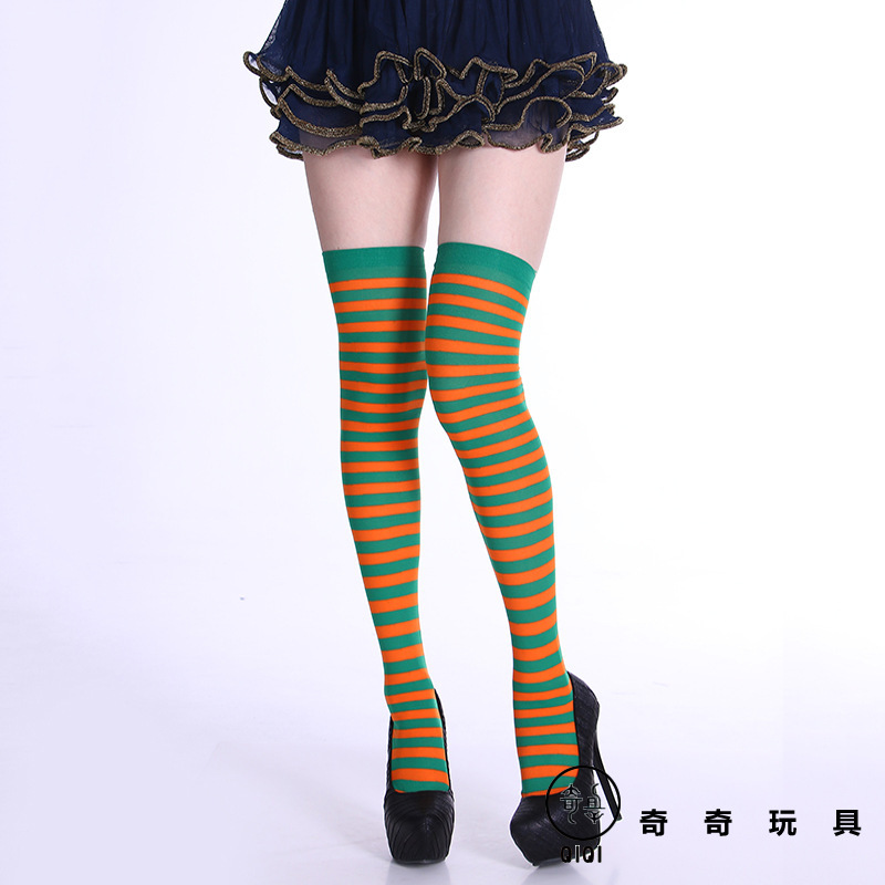 Picture of Halloween Christmas Striped Stockings Party Costume Accessories Over-the-Knee Stockings Striped Pantyhose