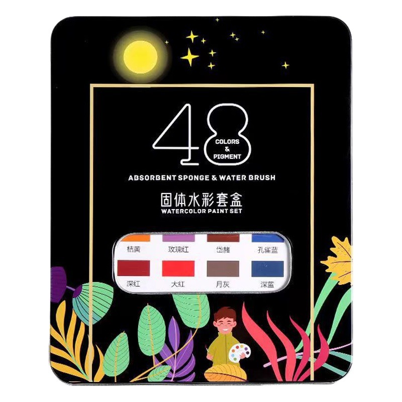 Factory cross-border solid watercolor paint set wholesale iron box Children's watercolor painting painting paint powder cake full set
