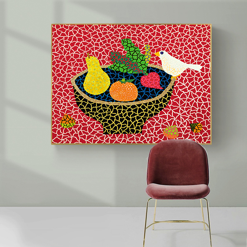 Kusama Yayoi Hanging Painting Pop Style Polka Dot Art Living Room Decorative Painting Golden Pumpkin Bedroom Bedside Wall Painting Core