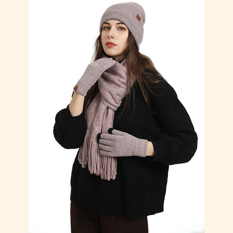 Picture of Amazon's New Set European and American Autumn and Winter Velvet Knitted Hat Scarf Gloves Men's and Women's Warm Wool Three-Piece Set