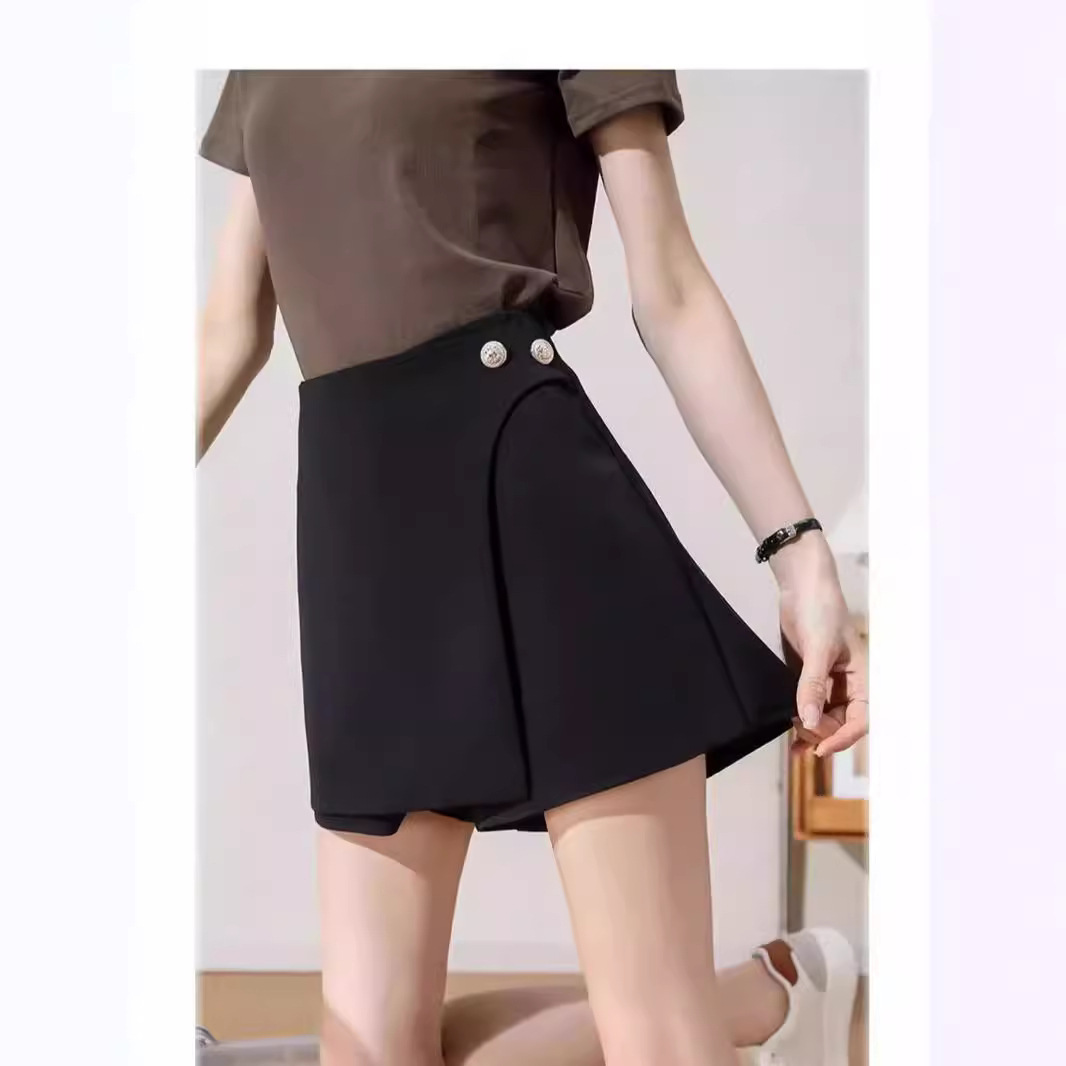 plus size chubby girl Slim Belly Covering Culottes Women's 2024 New Irregular High Waist All-match Wide Leg A Short Pants Skirt
