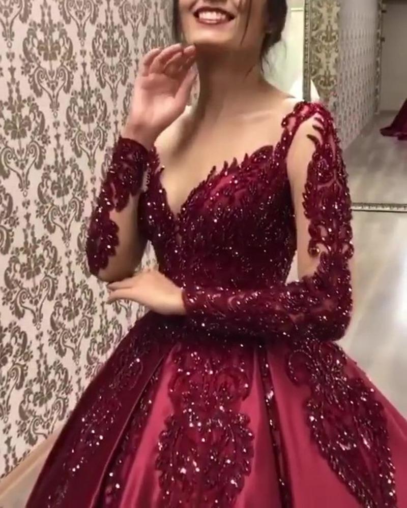 Picture of 2020 New European and American Foreign Trade Women's Independent Station Bronzing Large Sexy Long Dress Trailing Banquet Evening Dress
