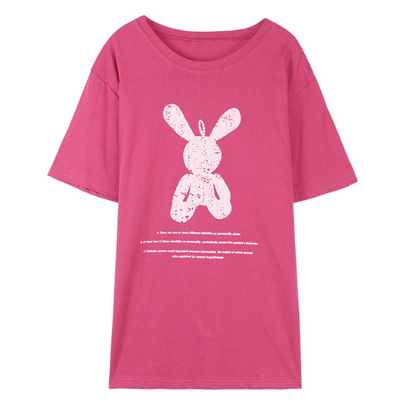 Picture of Summer mid-length loose girlfriends bottoming shirt Women's cartoon ins round neck plus size short sleeve t-shirt women's top women's clothing
