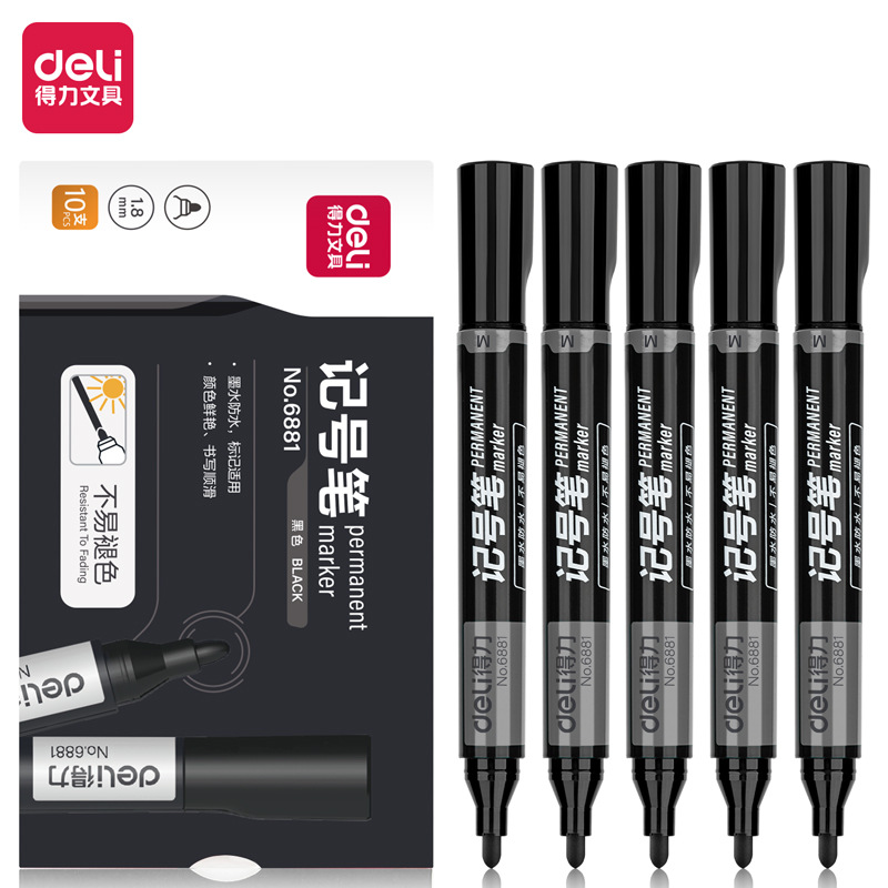 Deli 6881 Marker Single-Head Oil-Based Pen Logistics Large-Head Pen Cd Pen Logistics Marker Wholesale