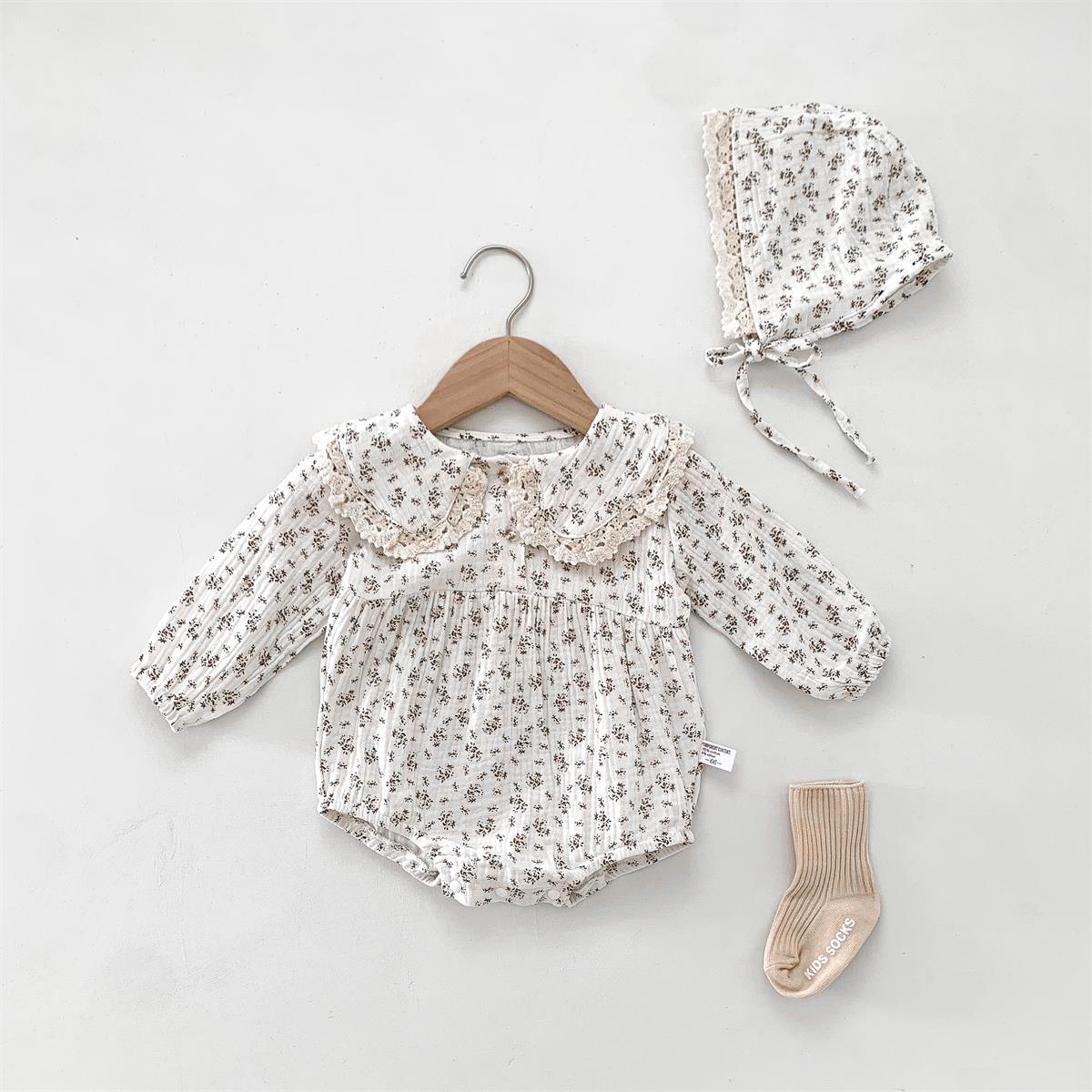 Picture of Baby Girl Spring & Fall Floral Long-Sleeved Fart Clothes Baby Fashionable Lace Edge Doll Collar Triangle Harem Outing Clothes