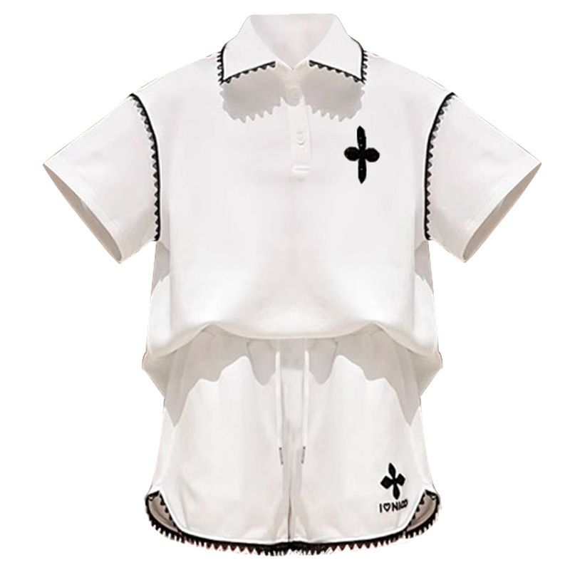 Picture of Girls' Summer Polo Shirt suit Big Children's Summer Girl Lace Lass T-Shirt Shorts Korean Two-piece Fashionable Set