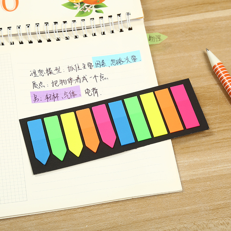 Picture of Fluorescent PET waterproof note sticker student pagination color transparent sticky note Arrow label indicator index sticker