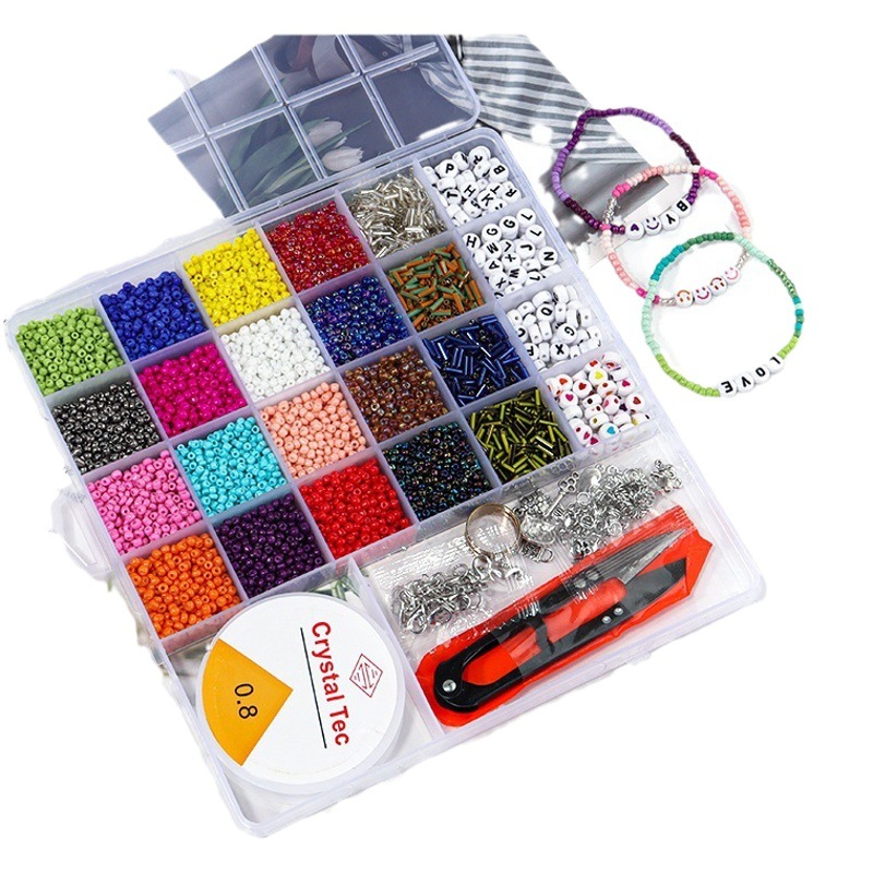 Factory supply 26 grid DIY boxed cross-border new small rice beads integrated box bracelet necklace jewelry accessories suit