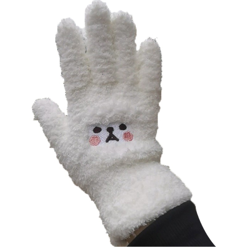 Source manufacturers wholesale bear embroidery cute cartoon students thick warm ladies winter knitted plush gloves